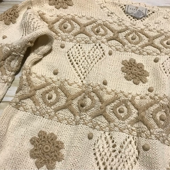 Express Tricot Vintage 90s Hand Knit Crochet Chunky Cottage Core Sweater Medoum‎ - Picture 2 of 5